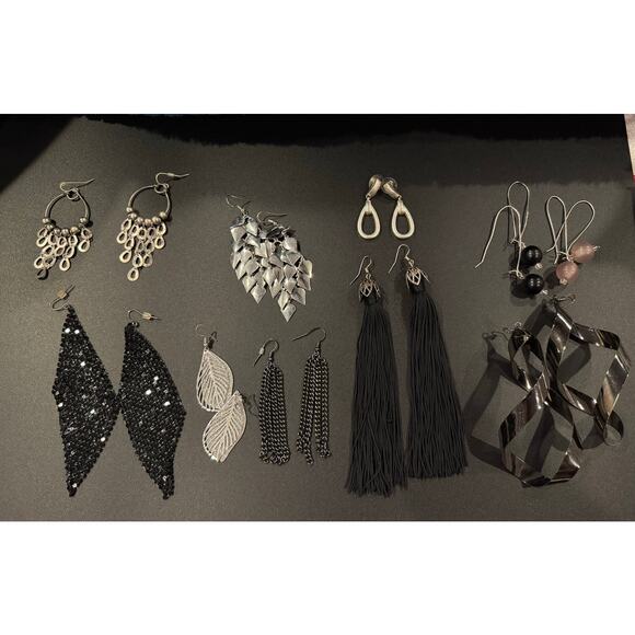 Dangle Earrings / Silver-Tone / Hooks / Lot of 10 / EUC - Picture 2 of 4